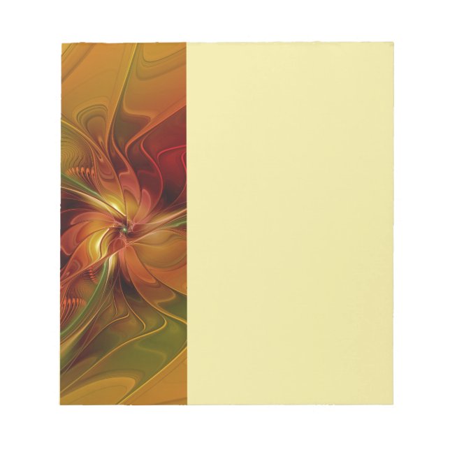 Abstract Red Orange Brown Green Fractal Art Flower Notepad (Front)