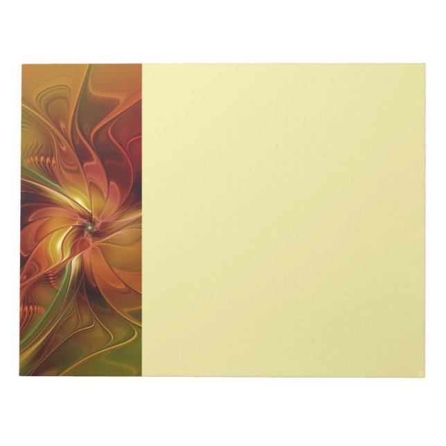 Abstract Red Orange Brown Green Fractal Art Flower Notepad (Front)