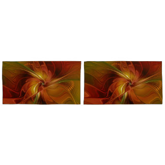 Abstract Red Orange Brown Green Fractal Art Flower Pillowcase