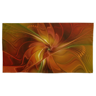 Abstract Red Orange Brown Green Fractal Art Flower Pillowcase