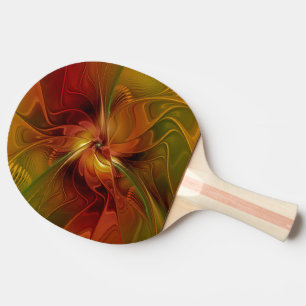 Abstract Red Orange Brown Green Fractal Art Flower Ping Pong Paddle