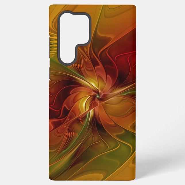 Abstract Red Orange Brown Green Fractal Art Flower Samsung Galaxy S22 Ultra Case (Back)