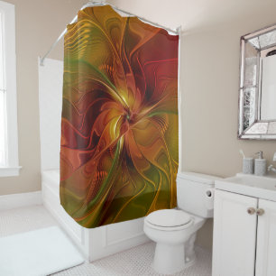 Abstract Red Orange Brown Green Fractal Art Flower Shower Curtain
