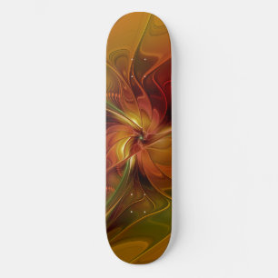 Abstract Red Orange Brown Green Fractal Art Flower Skateboard