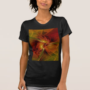 Abstract Red Orange Brown Green Fractal Art Flower T-Shirt