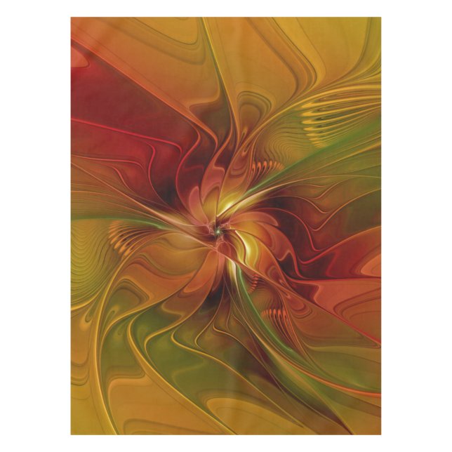 Abstract Red Orange Brown Green Fractal Art Flower Tablecloth (Front)