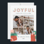 Abstract red, pink   green joyful multi photo card<br><div class="desc">Modern abstract graphic red,  pink   green and bold typography joyful holiday multi-photo card. With hand-painted splotches. Part of a bright,  fun holiday collection.</div>