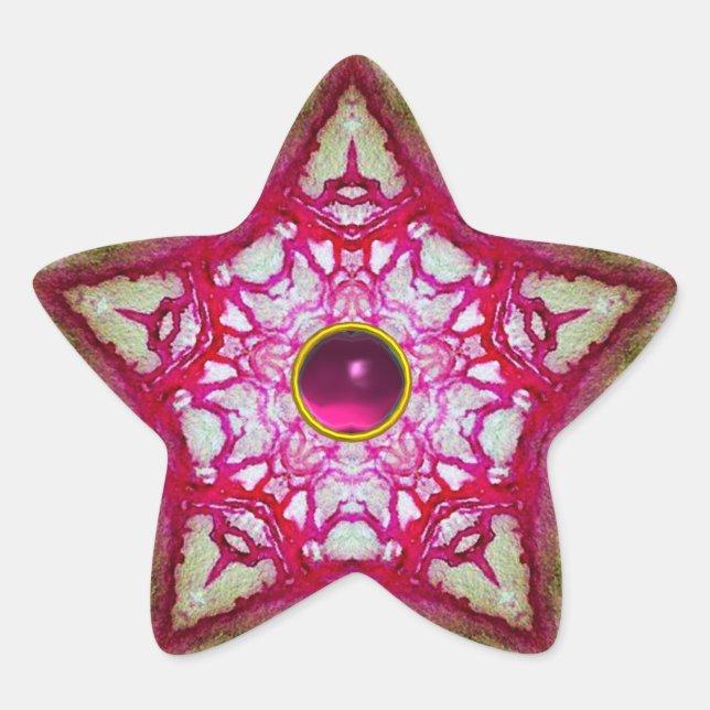 ABSTRACT RED PINK STAR WITH FUCHSIA AMETHYST GEM STICKER (Front)