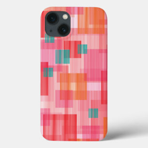 Abstract Red pink teal Geometric Squares Pattern iPhone 13 Case