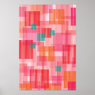 Abstract Red pink teal Geometric Squares Pattern Poster
