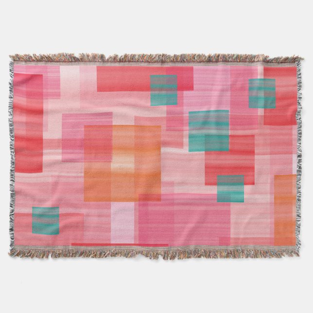 Abstract Red pink teal Geometric Squares Pattern Throw Blanket (Front)