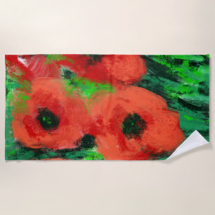 Abstract Red Poppies Floral Painting Beach Towel