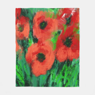 Abstract Red Poppies Floral Painting Fleece Blanket