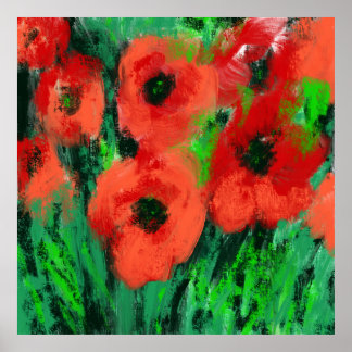 Abstract Red Poppies Floral Painting Poster
