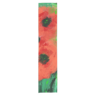 Abstract Red Poppies Floral Painting Short Table Runner