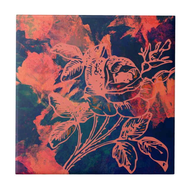Abstract Red Rose Art Tile (Front)