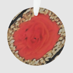 Abstract red Rose design on sheep wool art Ornament