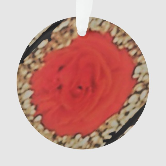 Abstract red Rose design on sheep wool art Ornament (Front)