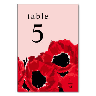 Abstract Red Roses and Poppies Table Number