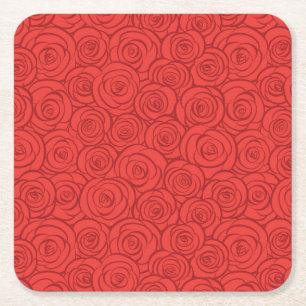 Abstract Red Roses Background Square Paper Coaster