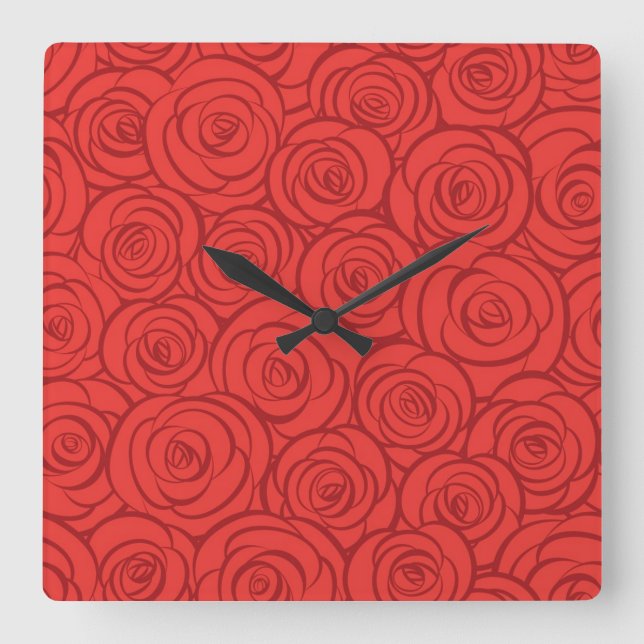Abstract Red Roses Background Square Wall Clock (Front)