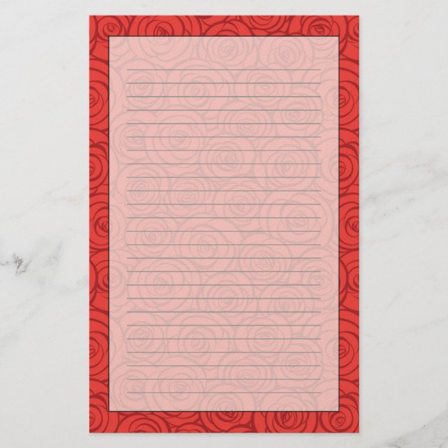 Abstract Red Roses Background Stationery (Front)