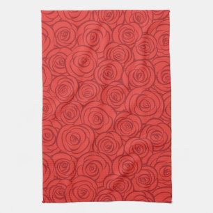 Abstract Red Roses Background Tea Towel