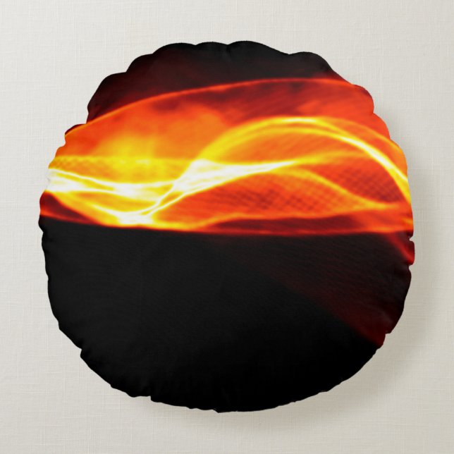 Abstract red smoke Fire over black background. Wav Round Cushion (Front)