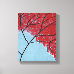 Abstract Red Tree Leaves on Blue Canvas Print