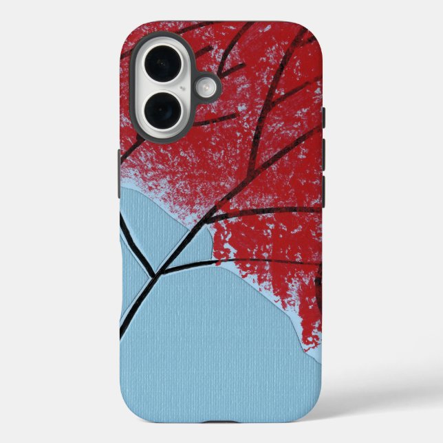 Abstract Red Tree Leaves on Blue Case-Mate iPhone Case (Back)