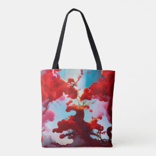 Abstract red trees tote bag
