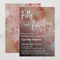 Abstract Red Watercolor Glitter Fifty and Fabulous