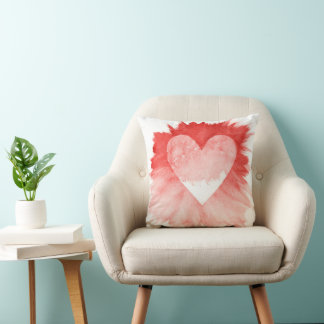 Abstract Red Watercolor Splash Heart Accent Pillow