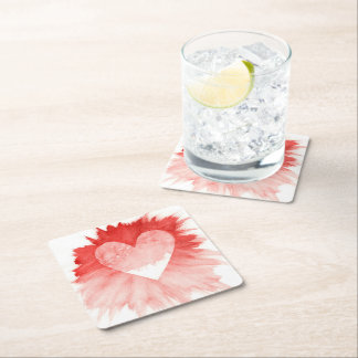 Abstract Red Watercolor Splash Heart Paper Coaster