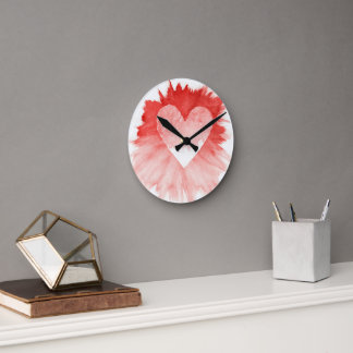 Abstract Red Watercolor Splash Heart Round Wall Cl Clock