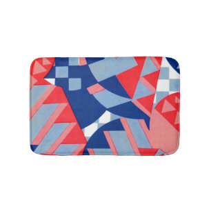 abstract red white and blue print bath mat