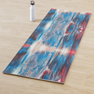 Abstract Red White and Blue, Reversible Solid Blue Yoga Mat