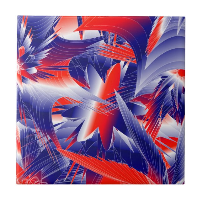 Abstract Red White and Blue Tile (Front)