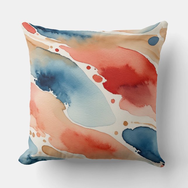  abstract Red, White and Blue Watercolor Cushion (Front)