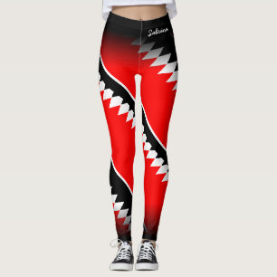 Abstract Red White Black Pattern with Your Name Leggings