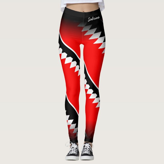 Abstract Red White Black Pattern with Your Name Leggings (Front)