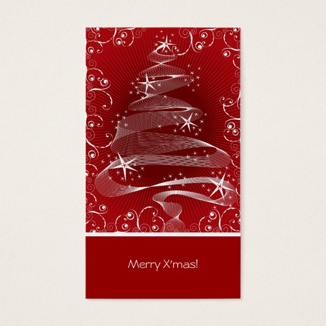 Abstract Red X'mas Tree & Swirls Mini Greeting Tag (Front)