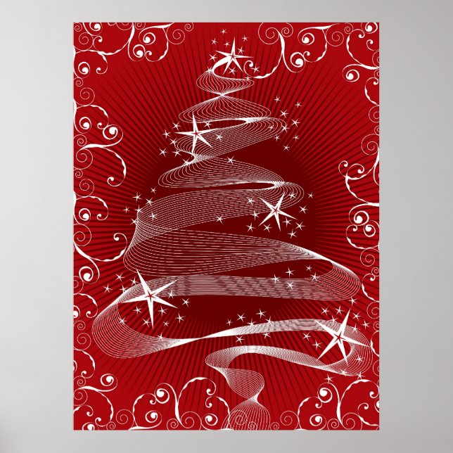 Abstract Red X'mas Tree & Swirls Poster (Front)