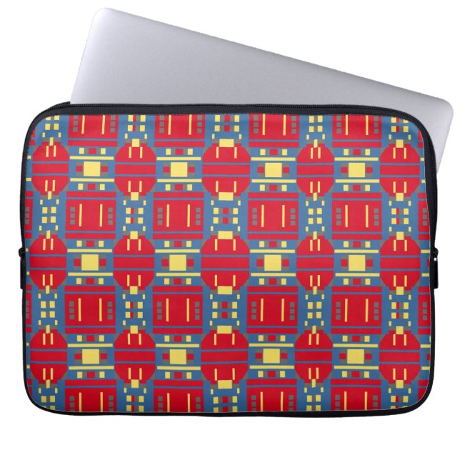 Abstract Red Yellow and Blue Pattern with Geometry Laptop Sleeve (Front)