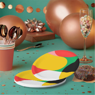 Abstract Red Yellow Geometric Pattern Christmas Paper Plate