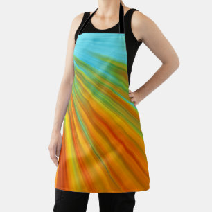 Abstract red yellow orange green stripes on blue apron