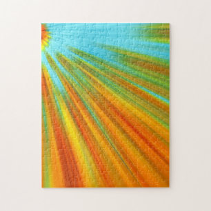 Abstract  red yellow orange green stripes on blue  jigsaw puzzle