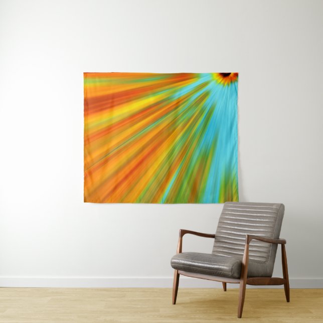 Abstract  red yellow orange green stripes on blue  tapestry (In Situ (Horizontal))