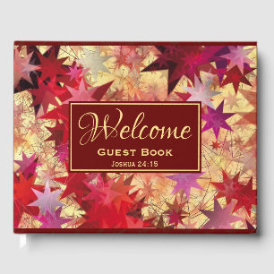 Abstract Red Yellow Stars Personalised WELCOME Guest Book