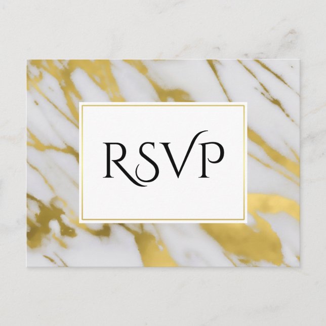 Abstract Refinement Golden Marble RSVP Invitation Postcard (Front)
